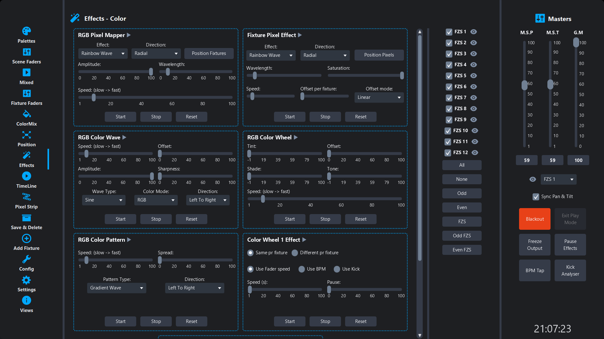 Chase, colour and gobo effects in Simple DMX Controller