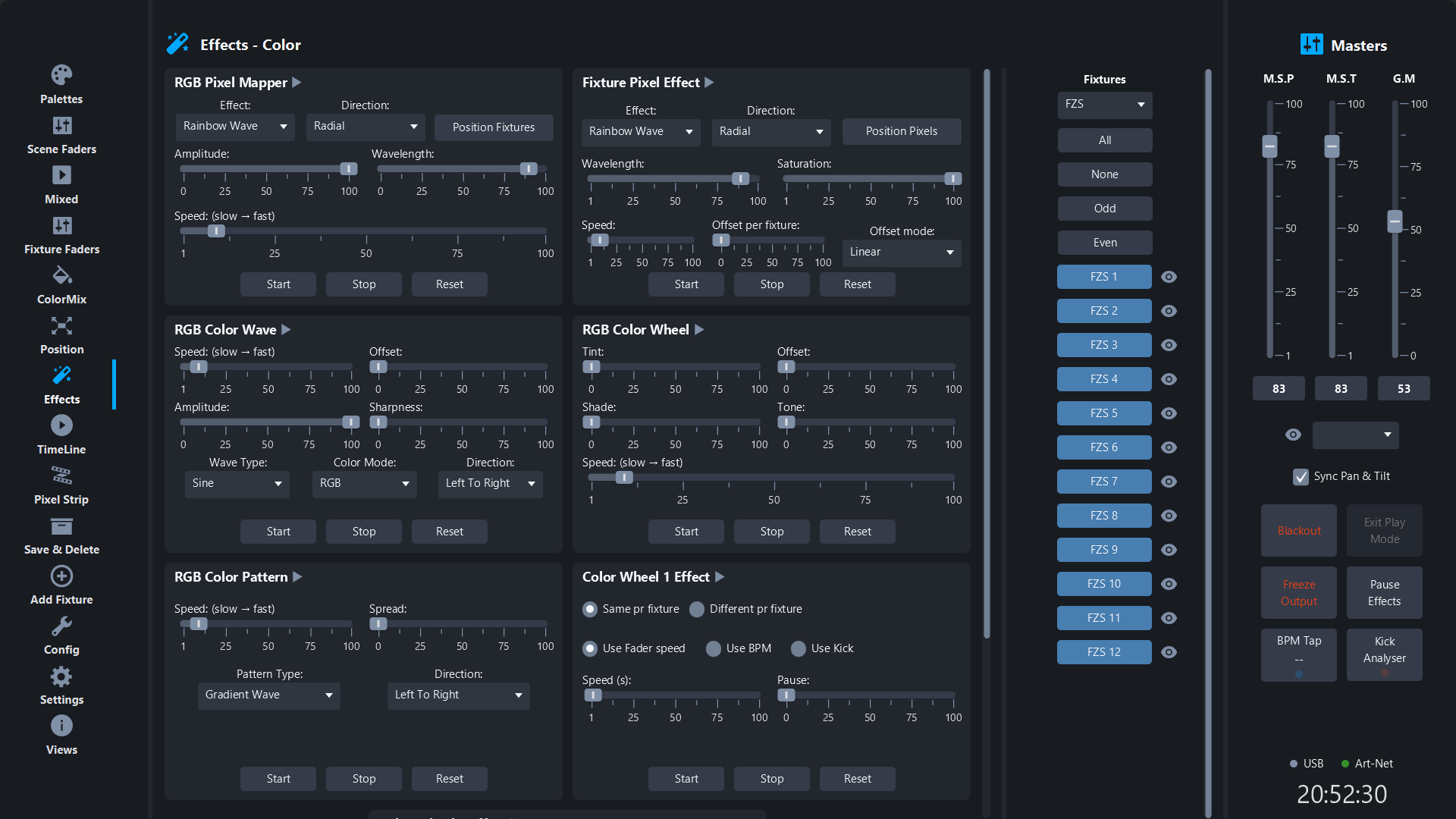 Chase, color and gobo effects in Simple DMX Controller