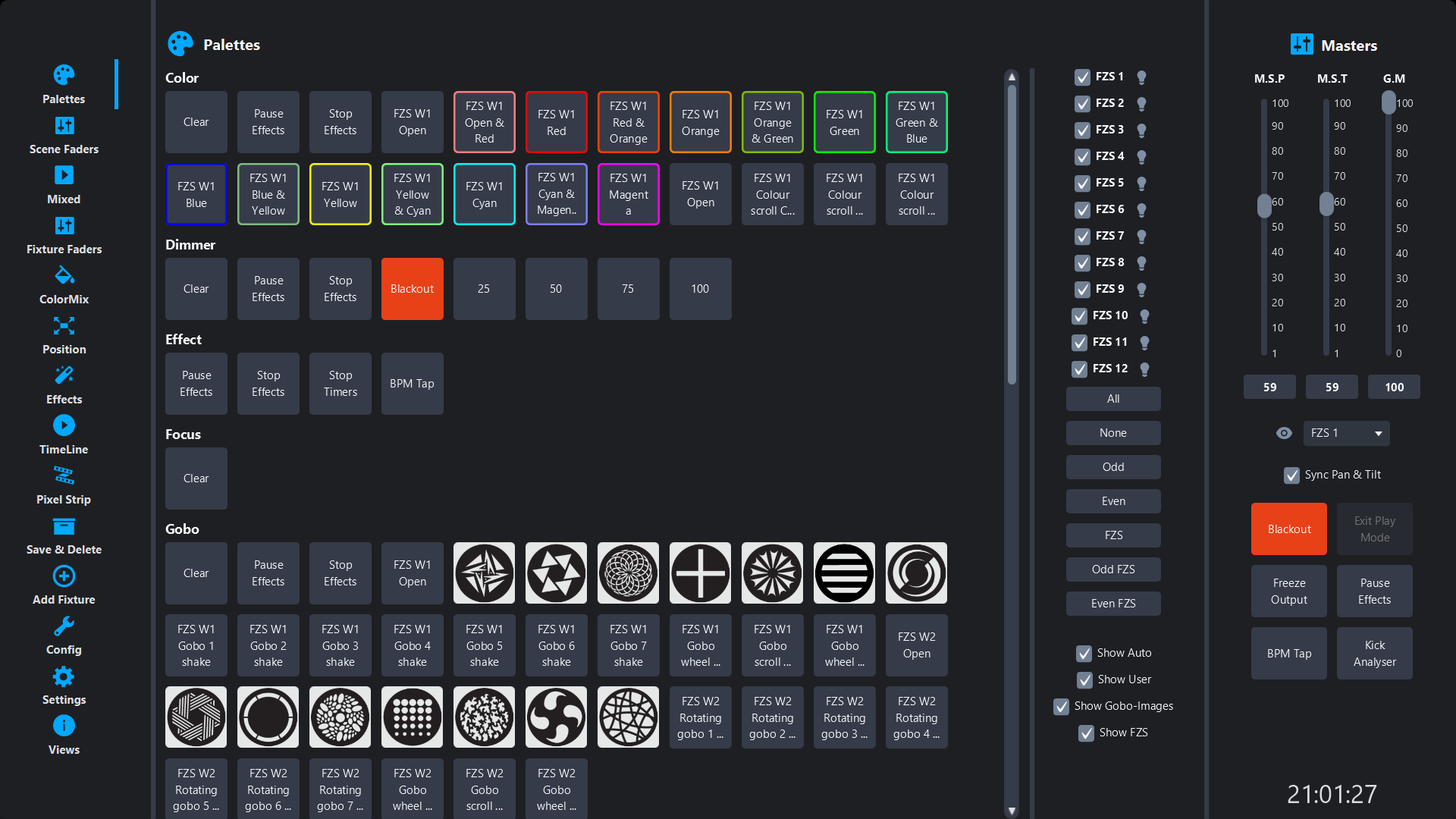 Colour and gobo palettes in Simple DMX Controller