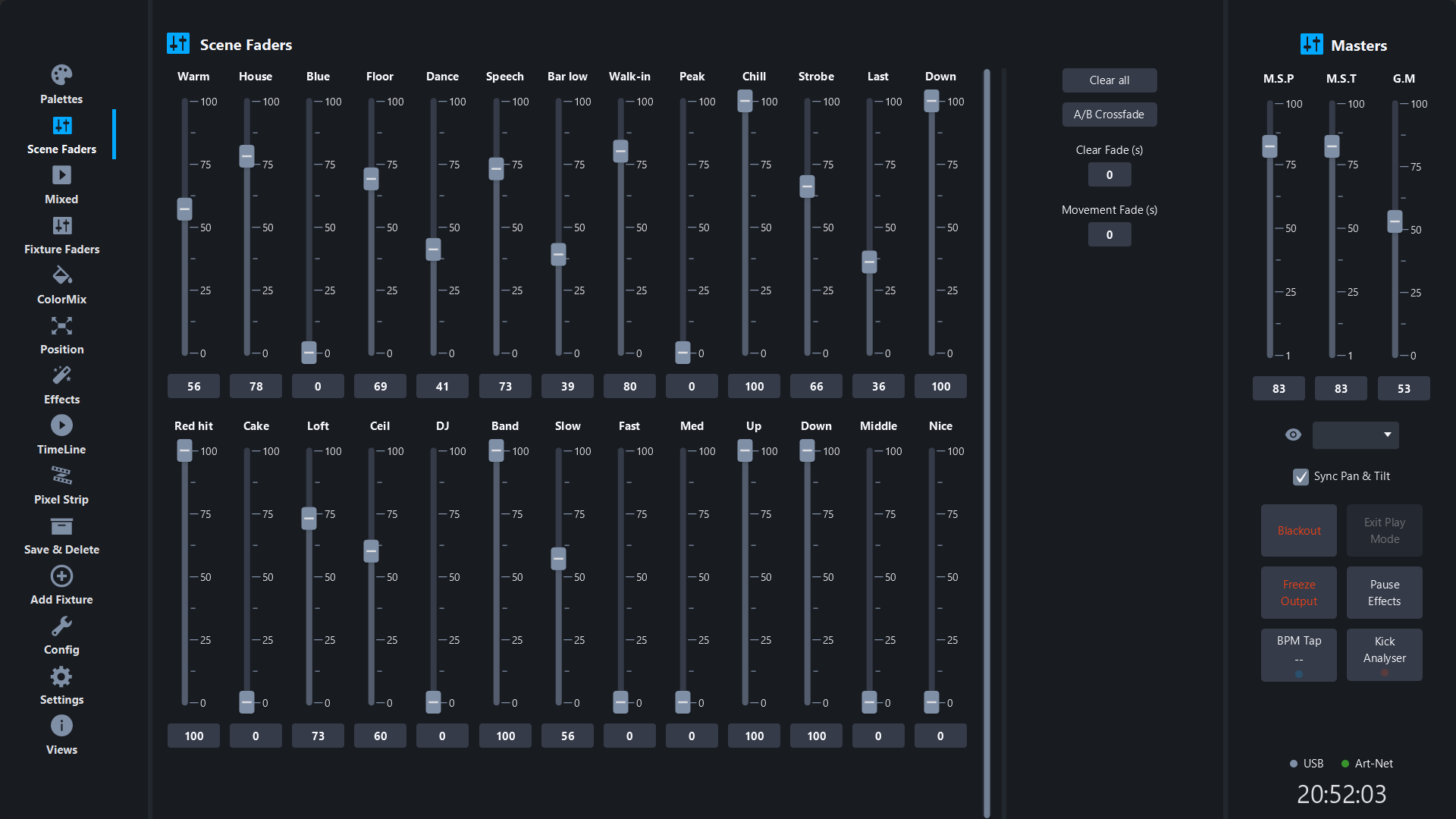 Scene faders in Simple DMX Controller